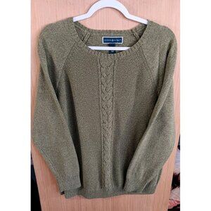 Karen Scott XL Ladies Olive Green Pullover Sweater Cable Knit Pattern Raglan Sle